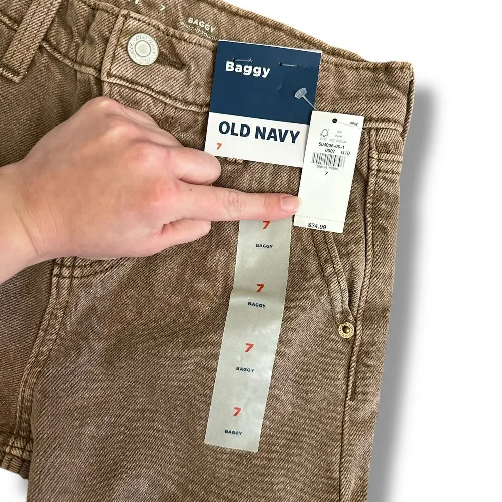 Old Navy‎ Baggy Carpenter Jeans Kids’ Size 7, Light Brown Wash, 100% Cotton, NWT